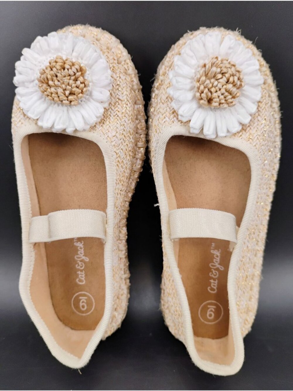 Cat & Jack Girls Woven Ballet Flats Size 6 Beige W/ Floral Accent